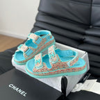 CHANEL Dad Sandals Sheepskin  Azure Blue