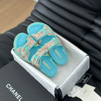 CHANEL Mule Sandals Sheepskin  Azure Blue