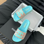 CHANEL Slippers Sheepskin Azure Blue