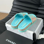 CHANEL Slippers Sheepskin Azure Blue