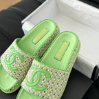 CHANEL Slippers  Sheepskin Light Green