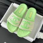 CHANEL Slippers  Sheepskin Light Green