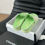 CHANEL Slippers  Sheepskin Light Green