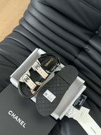 CHANEL Dad Sandals Sheepskin  Beige Black