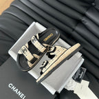 CHANEL Mule Sandals Sheepskin Beige Black