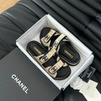 CHANEL Mule Sandals Sheepskin Beige Black