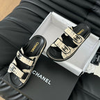 CHANEL Mule Sandals Sheepskin Beige Black