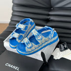 CHANEL Dad Sandals Sheepskin  Cobalt Blue