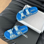 CHANEL Mule Sandanls Sheepskin Cobalt Blue