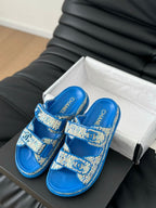CHANEL Mule Sandanls Sheepskin Cobalt Blue