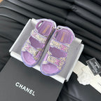CHANEL Dad Sandals Sheepskin  Heather Purple