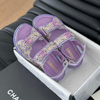 CHANEL Dad Sandals Sheepskin  Heather Purple