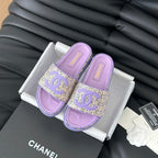 CHANEL Slippers Sheepskin  Heather Purple