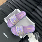 CHANEL Slippers Sheepskin  Heather Purple