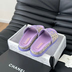 CHANEL Slippers Sheepskin  Heather Purple