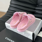 CHANEL Mule Sandals Sheepskin Light Pink