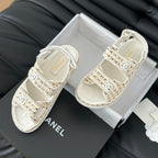 CHANEL Dad Sandals Sheepskin Beige Cream