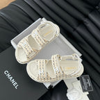 CHANEL Dad Sandals Sheepskin Beige Cream
