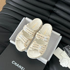 CHANEL Mule Sandals Sheepskin  Beige Cream