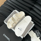 CHANEL Mule Sandals Sheepskin  Beige Cream