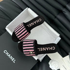 CHANEL Sheepskins Knit Slippers Black Pink