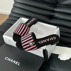 CHANEL Sheepskins Knit Slippers Black Pink