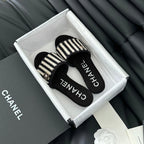 CHANEL Sheepskins Knit Slippers Black White