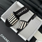 CHANEL Sheepskins Knit Slippers Black White
