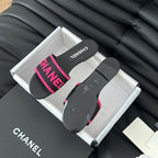 CHANEL Woven Embroidered Letter Slippers Black Pink