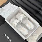 CHANEL Thick Sole Slope Heel Weddge Lambskin White