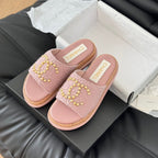 CHANEL Slippers Platform Lambskin Turkish Rose