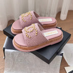 CHANEL Slippers Platform Lambskin Turkish Rose