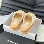 CHANEL Slippers Platform Lambskin Beige Cream