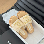 CHANEL Slippers Platform Lambskin Beige Cream