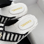CHANEL Hottest Knit Flip-Flops White Black