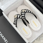 CHANEL Hottest Knit Flip-Flops White Black