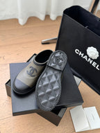 CHANEL SHORT BOOTS IN MOCHA BROWN MIX BLACK RUBBER