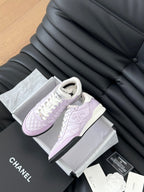 CHANEL SNEAKER IN PALE PURPLE MIX WHITE EMBROIDERED LAMBSKIN