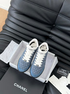 CHANEL SNEAKER IN AEGEAN BLUE MIX WHITE EMBROIDERED LAMBSKIN