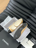 CHANEL MARY JANE SHOES IN SEPIA BEIGE MIX BLACK LAMBSKIN WITH GOLD HARDWARE