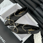 CHANEL BALLET FLATS IN BLACK LAMBSKIN WITH GOLD HARDWARE