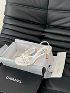 CHANEL PEARL SANDAL IN WHITE LAMBSKIN 75 MM