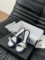 CHANEL PEARL SANDAL IN BLUE DENIM AND WHITE LAMBSKIN 35 MM