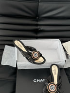 CHANEL BLACK LAMBSKIN  SLIDE SANDALS