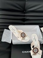 CHANEL WHITE FABRIC  SLIDE SANDALS