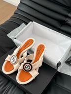 CHANEL VIVID ORANGE FABRIC  SLIDE SANDALS