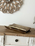 CHANEL 25S CLUTCH 30 IN METALLIC GOLD CROCODILE-EMBOSSED CALFSKIN
