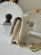 CHANEL 25S WALLET ON CHAIN 19 IN PEARL WHITE LAMBSKIN