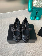 CHANEL MARY JANES SHOES IN BLACK SATIN WITH RHINESTONES