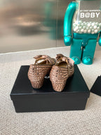 CHANEL MARY JANES SHOES IN COPPER SATIN WITH RHINESTONES